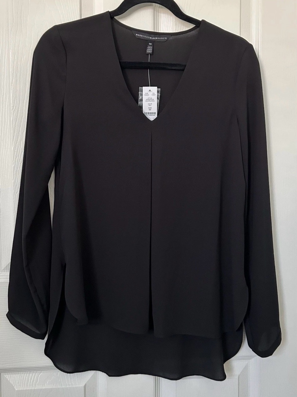 White House Black Market Black V-Neck Long Sleeve Blouse